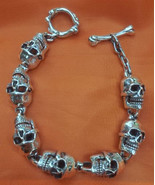 Best Selling Heavy Sterling Silver SKULL Bracelet with Movable Jaws Star Knights - £308.51 GBP