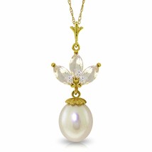 4.75 Carat 14K Solid Yellow Gold Necklace Gemstone Pearl White Topaz 14&quot;... - £250.98 GBP