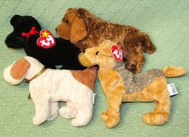 Ty B EAN Ie Babies Lot Of 4 Dogs Rufus Gigi Seadog Whiskers Stuffed Anmals Puppies - £8.92 GBP