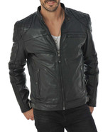 Mens Leather Jacket Stylish SlimFit Genuine Lambskin Motorcycle Bomber B... - $161.21 CAD