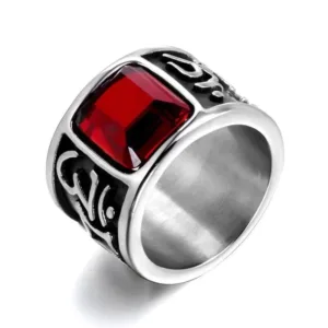 Stainless Steel Biker Rings with Ruby CZ - Durable &amp; Stylish Jewelry - 10 - $53.00