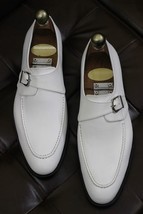New Men&#39;s Handmade Formal Leather Shoes White Leather Stylish Single Monk Strap - £122.29 GBP