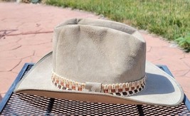 Vintage COWBOY WESTERN HAT Genuine Suede Leather Size 7 1/8 Texas Hat Co... - £37.36 GBP