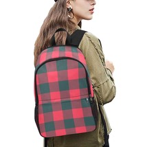 Red Plaid Pattern School Backpack with Side Mesh Pockets - £35.92 GBP