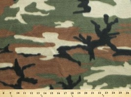 Woodland Camouflage Green Brown Fleece Fabric Print by the Yard A505.05 - £5.57 GBP