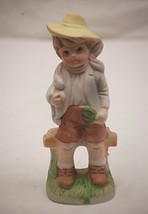 Vintage Little Boy Yellow Hat Bunny Rabbit Toy Bisque Figurine Shadow Bo... - $184.34 MXN