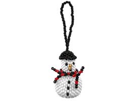 Snowman Christmas Ornament Mini Czech Glass Seed Bead Frosty Hanging Figurine -  - £10.13 GBP