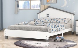 Full Size Wood Platform Bed With House-Shaped Headboard - White - £191.98 GBP