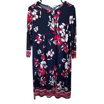 Appleseeds Shift Dress PL LP Petite Large Floral Navy Blue Polyester Red White - £13.97 GBP