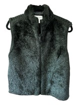 Newport News Womens Black Faux Fur Vest SZ L With Pockets Warm Cozy Elegant - $11.40