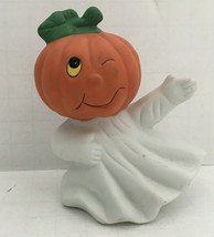 Halloween fall decor small  pumpkin head ceramic plaster figurine - $19.75
