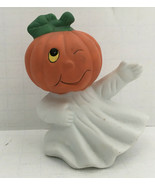 Halloween fall decor small  pumpkin head ceramic plaster figurine - $19.75
