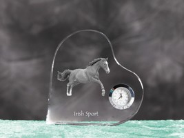 Irish Sport Horse- crystal clock in the shape of a heart with the image ... - $52.99