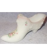 Vintage Fenton White Satin Glass Slipper Shoe Hand Painted Rose Floral S... - $19.95