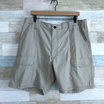 Marmot Elastic Waist Cargo 8&quot; Shorts Beige Flat Front Casual Hike Camp Mens 38 - £26.62 GBP