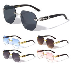 JAGUAR RIMLESS METAL FAUX WOOD SQUARE AVIATOR SUNGLASSES RETRO DESIGNER ... - £6.92 GBP