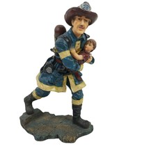 Firefighter Figurine with Child Oxygen Tank Fireman Resin 11.5&quot; Number 23 - £17.53 GBP