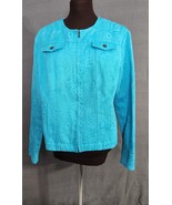 Ruby Rd. Womans Sz 14 Jacket Turquoise Blue Paisley 3/4 Sleeve Textured ... - £15.59 GBP