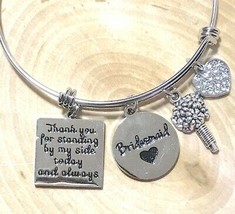 BRIDESMAID MESSAGE CHARM BRACELET EXPANDABLE BANGLE BRACELET GIFT BOX NEW - $220.50 MXN