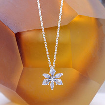 925 Sterling Silver Sparkling Herbarium Cluster Pendant Necklace with Zircon - $19.98