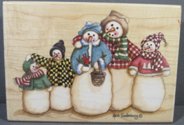 Heidi Satterberg Rubber Stamp Unused Wood Snowman Family 5 x 3&quot; - £10.20 GBP