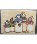 Heidi Satterberg Rubber Stamp Unused Wood Snowman Family 5 x 3&quot; - £10.17 GBP
