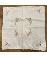 Vintage Square 100% Cotton Tablecloth Topper Embroidered Scalloped Edge 31&quot; - $26.42 CAD
