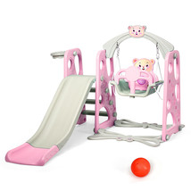 3 In 1 Toddler Climber And Swing Set Slide Playset W/Basketball Hoop &amp; B... - $249.30