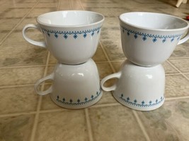 Vintage Corelle Corning Livingware Snowflake Garland Blue Tea Coffee Cups Set 4 - £16.67 GBP