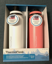 ThermoFlask 24 Oz Stainless Steel Insulated Water Bottle 2-Pack White Pink BOX - £19.83 GBP