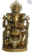 HINDU  BRASS GANESH RELIGIOUS EDH STATUE ELEPHANT HEAD AMULET SCULPTURE - $351.75