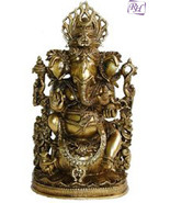 HINDU  BRASS GANESH RELIGIOUS EDH STATUE ELEPHANT HEAD AMULET SCULPTURE - $6,685.66 MXN