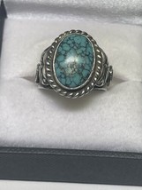 N JAUN Vintage Sterling Silver Lone Mountain Turquoise Ring (Size 6 1/2) - £108.24 GBP