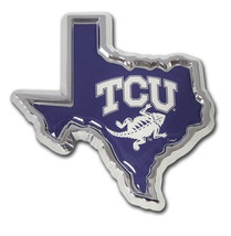 tcu texas christian horned frogs state shape logo purple chrome auto car emblem - £27.57 GBP