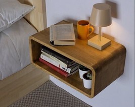 Oak Colored Floating Nightstand, Wood Bedside Tables, Mid Century Table, Nightst - £159.93 GBP