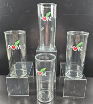 4 Pom Tea Tumbler Glasses Set Clear Red Heart Green Leaf Drink Tall High... - $35.61