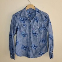 GAP 1969 | Blue Chambray Floral Snap Front Shirt, Womens Size Small - £18.22 GBP