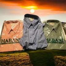 Lot of 3 Haband Mens Medium Shirts Red Blue Green Plaid Short Sleeve But... - £34.33 GBP