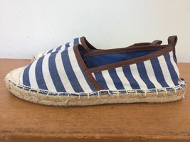 Olivia Fallon Nautical Blue White Striped Canvas Espadrille Boat Shoe 37... - $19.99