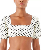 Kate Spade Bikini Swim Top Puff Sleeve Ivory Black Polka Dot Size Xs $108 - Nwt - £21.34 GBP