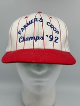 Vtg Pinstripe Baseball Hat Cap Snap Back Pin Stripe Red White Farmers Coop 1992 - £14.45 GBP