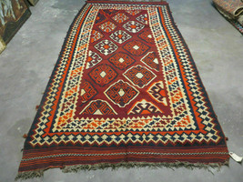 5x10 Antique Turkish Kilim Handmade Flat Weave Wool Rug Red Colorful Tribal Rug - £617.27 GBP