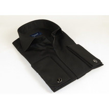 Men Sateen Cotton Blend Shirt Manschett Quesste Turkey Slim Fit 4130-03 Black image 3