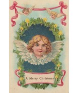Vintage Postcard Christmas Angel and Two Little Cherubs 1909 Gel Card - £7.90 GBP
