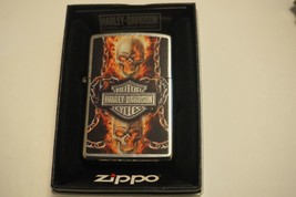 Sharp Flaming Harley Davidson Skull &amp; Chains Zippo Lighter - £21.54 GBP