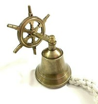 6&#39;&#39; Nautical Hanging Door Decor Maritime Brass Ship Wheel Bell Wall Mounted - £53.50 GBP