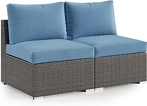 2 Piece Patio Armless Sofa, Outdoor Wicker Sectional Furniture With Cush... - £197.60 GBP