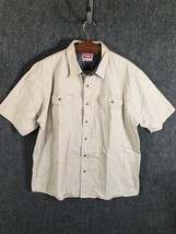 Wrangler Button Up Shirt Men&#39;s Size XL Tan Short Sleeve Collared Lined - £8.61 GBP