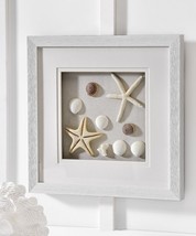 Nautical Shadow Box Wall Plaque White Frame with Shells and Starfish  16" x 16"