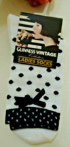 Ladies Socks Black Dots Black Bow on White Guinness Vtg Collection Ankle Sock - £9.24 GBP